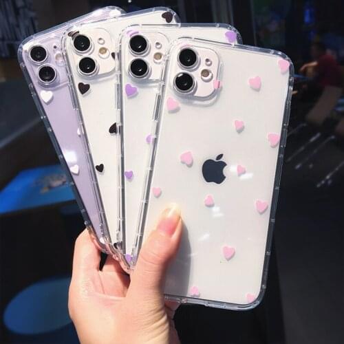 Cute Love Heart Clear Case For iPhone 11 Pro Max XR X XS Max SE 2020 7 8 Plus Shockproof Case Soft TPU Silicone Phone Back Cover