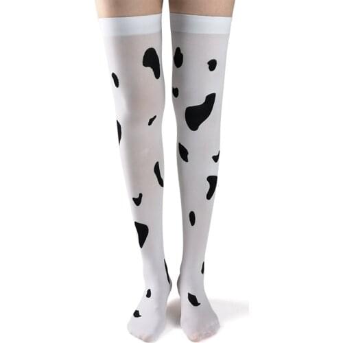 Funny Design Cow Print Lovely Sexy Womens Stockings Lolita Kawaii White Over The Knee Socks Appeal Nylon Thigh High Socks