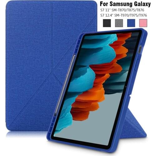 For Samsung Galaxy Tab S7 12.4'' 2020 SM-T970/T975 with Built-in S Pen Holder Soft TPU Smart Stand Back Cover Auto Wake/Sleep