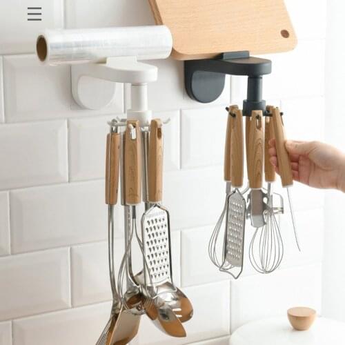 Home Kitchenware Storage Rack Multi-purpose Durable Practical Kitchen 6-jaw 360°rotating Wall-mounted Top-mounted Storage Hook