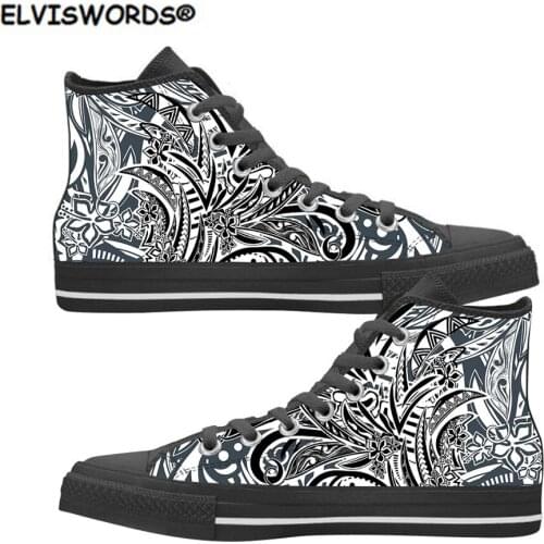 ELVISWORDS Hawaiian Polynesian Flower Printed Fashion Ladies Classic High Top Sneakers Womens Winter Casual Walking Shoes 2020