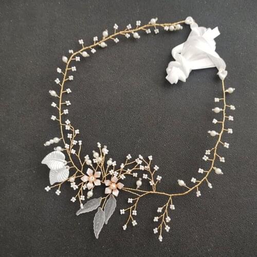 Floralbride Ins style Alloy Flower Leaf Rhinestone Opal Crystal Bridal Headband Wedding Hair Vine Hair Accessories Women Jewelry