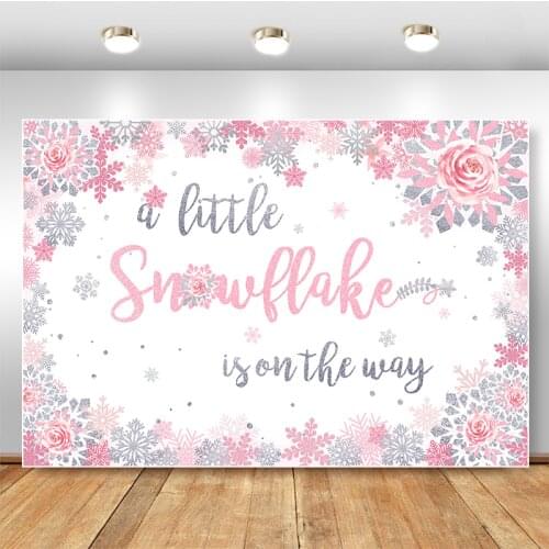 Winter Snowflake Baby Shower Backdrop for Silver and Pink Flowers Photography Background Dessert Table Photographic Props