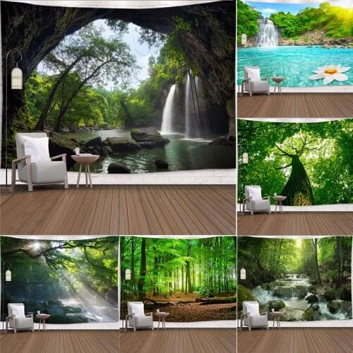 Natural Forest Tapestry Hippie Large Beautiful Landscape Tree Waterfall Wall Hanging Bohemian Mandala Tapestries Art Wall Decor