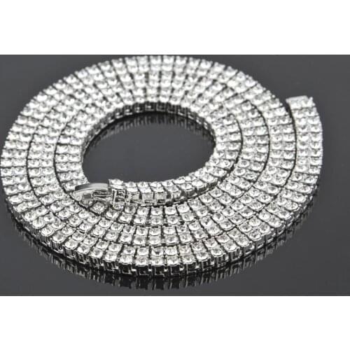 Hip Hop Crystal Rhinestones Bling Cuban Necklace Men 9mm 2 Row Tennis Chains Gold Silver Color Black 3 Length Size Jewelry