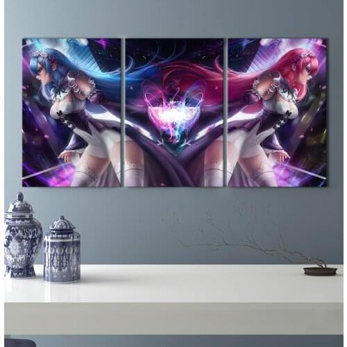 3 Piece Decorative Painting Poster New Fashion Office Home Mural Sexy Anime Girl Ram&Rem ReZero Anime Painting Fanxin Wholesale