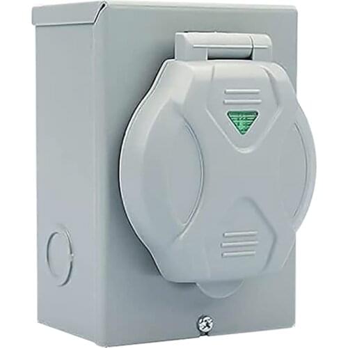 RV Power Outlet Box, 50A 125/250V Enclosed Lockable Weatherproof Outdoor Electrical Box for Camper Travel Trailer