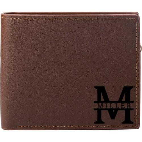 New Custom Name Corner Monogram Initial Mens Personalization Tri-Fold PU Leather Purse Custom Engraving Wallet Name Wallet