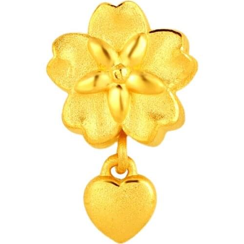 Pure 24K Yellow Gold Pendant Women 999 Gold Flower Heart Necklace Pendant