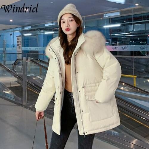 Windriel Casual Jacket Parka Women Cotton Padded Clothing Thicken Warm Coats Hooded Female Office Lady Solid Zipper Jackets
