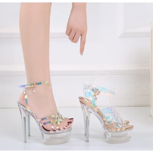 Fashionable PVC Transparent Platform Women High Heels Summer Sweet Wedding Pumps Color Strap Buckle Crystal Stiletto Sandals