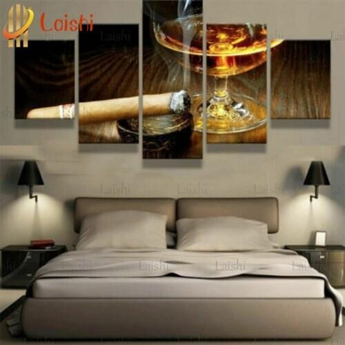 5pcs diamond painting Goblet of champagne, and lit cigar full mosaic diamond embroidery square round 5D handmade gift home decor