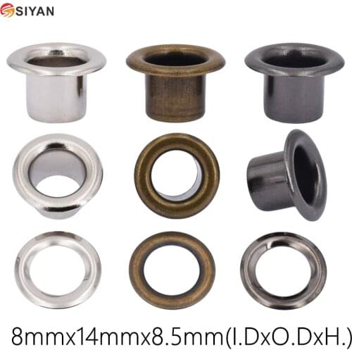 100set 8mm Metal Black Nickel Bronze Eyelets with Grommet For Leathercraft Shoe Belt DIY Scrapbook Cap Bag Tag Clothes Accessory