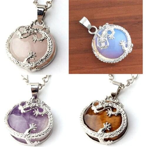 Incomparable Mixed Stone Opal Rose Pink Quartz Tiger Eye Gem Dragon Wrap Coil Half Ball Pendant Bead for Jewelry Necklace