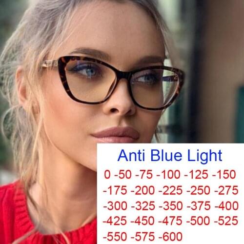 Retro Tortoiseshell Finished Myopia Glasses Anti Blue Light Cat Eye Prescription Eyeglasses Shortsight Eyewear Diopter 0 to -6.0