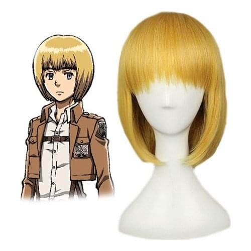 Golden Short Straight Bobo Synthetic Wig Attack on Titan Armin Arlert Cosplay Costume Wig Heat Resistance Fiber
