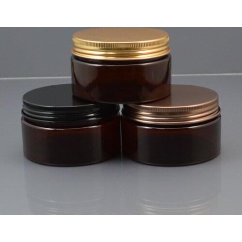 50pc/lot 100ml Lightproof Plastic Cosmetic Jar Brown Serum Bottle Aluminum Cap100g DIY Refillable Eyes Hand Cream Case Metal Lid