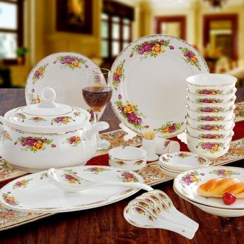 Guci Tableware glaze Jingdezhen porcelain 56 Bone China Cutlery Sets Royal potting English Rose luxury gifts