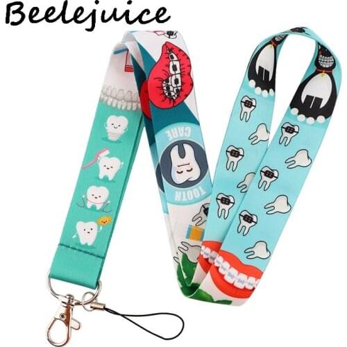 Prevention of Cavities Teeth Cartoon Lanyard for Keys Phone Cool Neck Strap Lanyard Camera Whistle Badge webbings ribbons Gifts