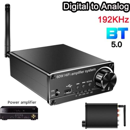 Digital to Analog Audio Converter 60W HIFI amplifier system Coaxial 192KHz DC19V USB Audio interface DC 19V BT reception Adapter