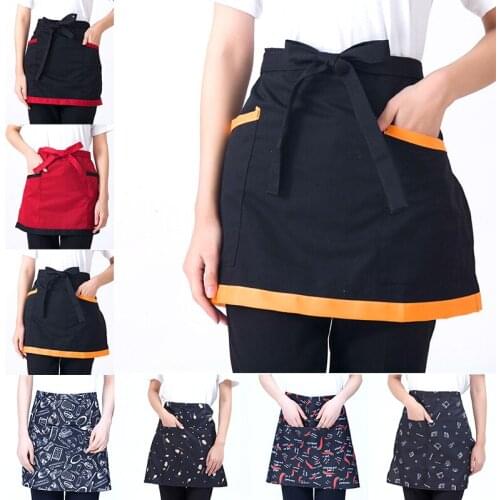 Durable Kitchen Cooking Waist Apron With Pockets Kitchen Series Pattern Cafe Restaurant Waiter Apron Cleaning Accessories