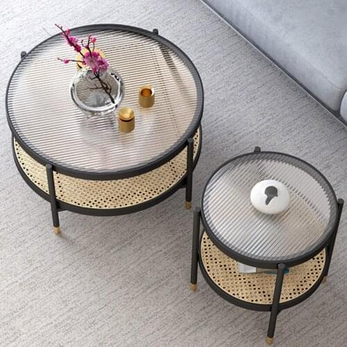 Light Luxury Coffee Table Table Living Room Home Small Apartment Modern Changhong Glass Rattan Round Designer Retro Side Table