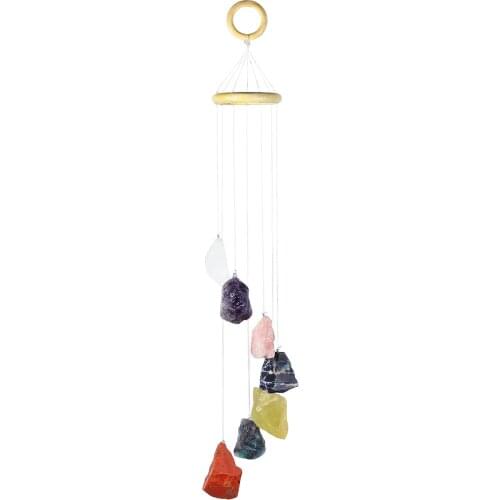 Handmade Natural 7 Rough Raw Stones Wind Chime for Garden Home Decor Window Ornament, Rock Quartz, 17-21 Inches