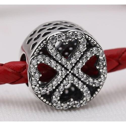 Authentic S925 Charm Love Heart Petals Violet Flower With Crystal Charms fit Lady Bracelet Jewelry