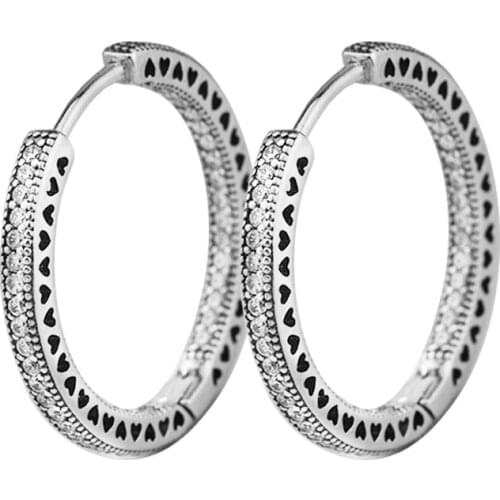Earrings for Women Memory Hearts Hoop Earring Pendientes Kolczyki Aretes de Mujer Brincos 925 Sterling Silver Jewelry