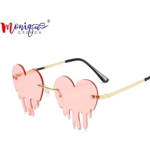 Fashion Love Heart Rimless Sunglasses Women 2020 Luxury Tears Shape Steampunk Sunglasses Unique Vintage Eyewear UV400