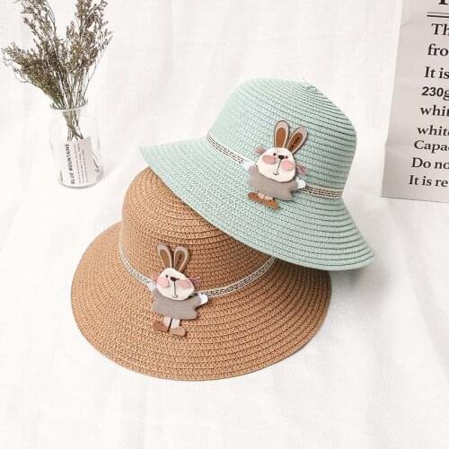Spring Baby Summer Straw Hat Girl Kids Holiday Beach Bucket Hats Children Bunny Cap Sun Hat Shoulder Handbag Bag Props Gift