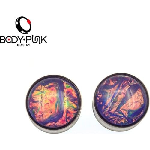 BODY PUNK Purple Foil Ear Piercing Tunnels Stainless Steel Ear Plugs Body Piercing Jewelry Ear Gauges 5mm-19mm PLG 053