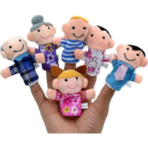 Happy Family!6pcs/lot Family Members Finger Puppets Baby Infant Early Educational Plush Toys Knuffel Cartoon Animal