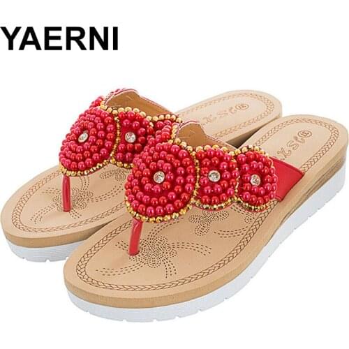YAERNI 1 pair outside summer cute fashion women sandals ladies thongs comfortable leisure pearl beach shoes woman beauty slipper