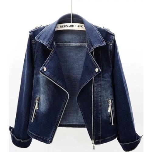 2021 New Autumn Women Jacket Vintage Denim Jackets Long Sleeve Jeans Coat Turn-down Collar Outwear Zipper Bomber Jacket