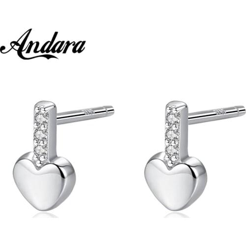 Authentic 100% 925 Sterling Silver Simple Fashion Glossy Love Heart Stud Earring for Women Girls Trendy Jewelry
