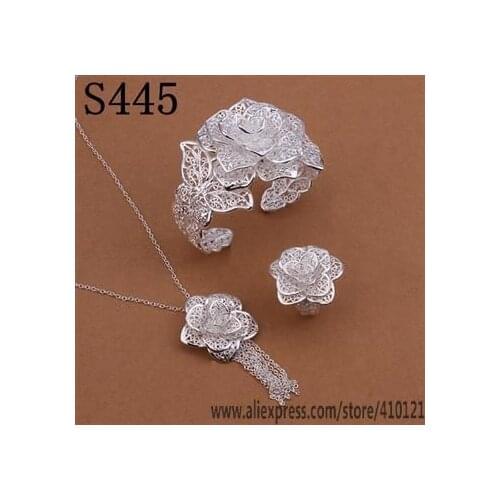 S445 Lucky Charm Silver Color Jewelry Sets For Women Fashion Jewelry Lady Accessories Fashion Bracelet Necklace Ring