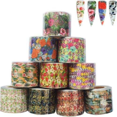 10Rolls Nail Foils Stickers Tropical Flower Leaves Summer Beach Palm tree Style Nail Transfer Decal Sticker Nail Art Decoration