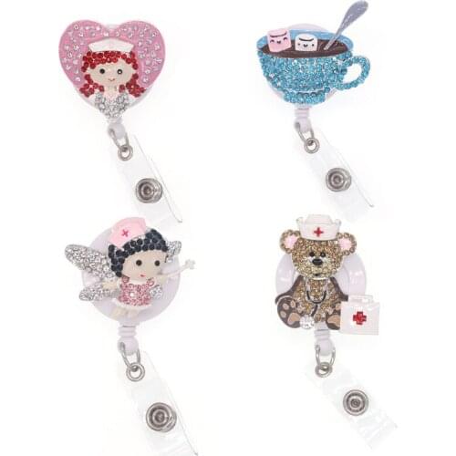 10pcs/lot Free Shipping Mix Design Angel Nurse Girl Coffee Cup Animal Bear Retractable Badge Holder Felt Medical Card Badge