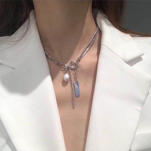 2020 Trendy Metal Chain Splice Rhinestone Chain Choker Necklaces Fresh Pearl Metal Lasso Pendant Collar Hip hop Necklaces Women