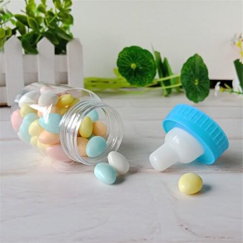 24pcs/lot Candy Bottles Box Acrylic Transparent Baby Shower Sweet Box Party Favors Gift Blue Pink Feeder Bottle Boxes