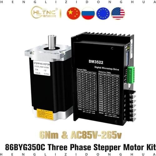 3Phase NEMA34 86mm 6Nm AC110V 220V Stepper Motor 86BYGH350C 1.2Degree 3.2A With Driver DM3522 For CNC Milling Engraving Machine