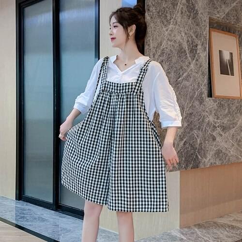 39546# Maternity Dress Summer Cotton Short Sleeves Loose Midi Dress Plus Size Pregnancy Dress Pregnant Women Suit