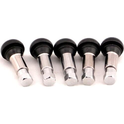 5pcs TR413C Tire Valve Stems tyre snap-in Short Black Rubber in chrome sleeve & cap