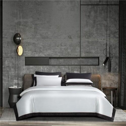 White Grey Ultra Soft 1000TC Egyptian Cotton Luxury Silk Satin+Cotton Duvet Cover set 4Pcs Bed Sheet Pillowcases anti-wrinkle