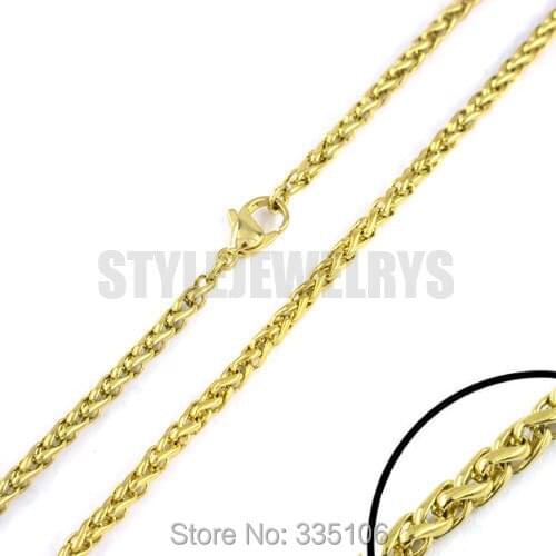 Free shipping! Gold Wheat Style Necklaces Stainless Steel Jewelry Fashion Rope link Chain Necklace Lobster Clasp SCH0010G