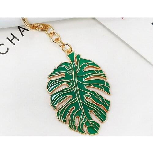 20PCS Zinc Alloy Hollow Turtle Leaf Keychain Pendant Nordic Green Fresh Enameled Leaves Bag Charms Key Chains