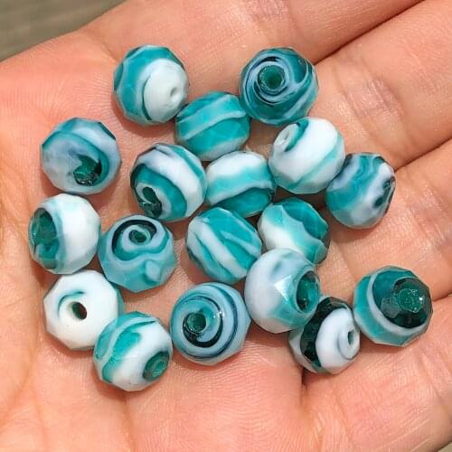 10mm Blue White Murano Transparent Faceted Rondelle Wave Lampwork Crystal Glass Beads For Bracelet Making Women Diy Accessories