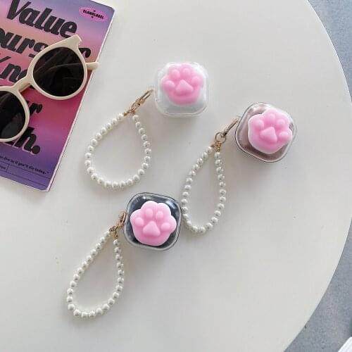 Earphone Case For Samsung Galaxy Buds Live/Buds Pro Cute Squishy Cat Claw Chain Silicone Clear Case For Galaxy Buds Live Cover