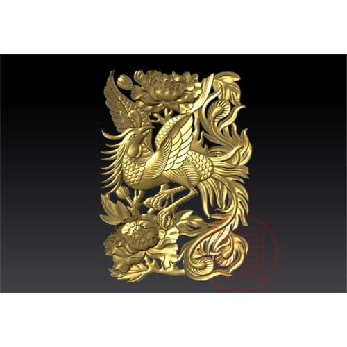 3D model STL format file for cnc router engraving carving relief phoenix and flower Artcam Rhino compatible